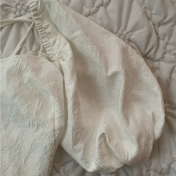 Na-Kd White Floral Jacquard Open Corset Back Puff Sleeve Crop Top - Picture 2 of 2